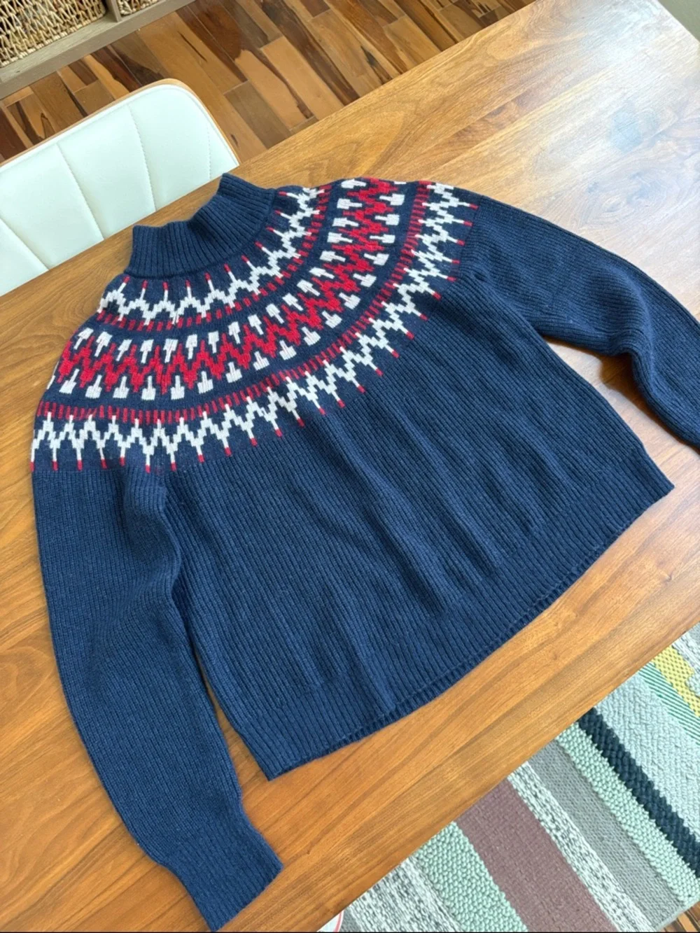 J Crew Navy Fair Isle Mockneck Sweater Size Medium BM179